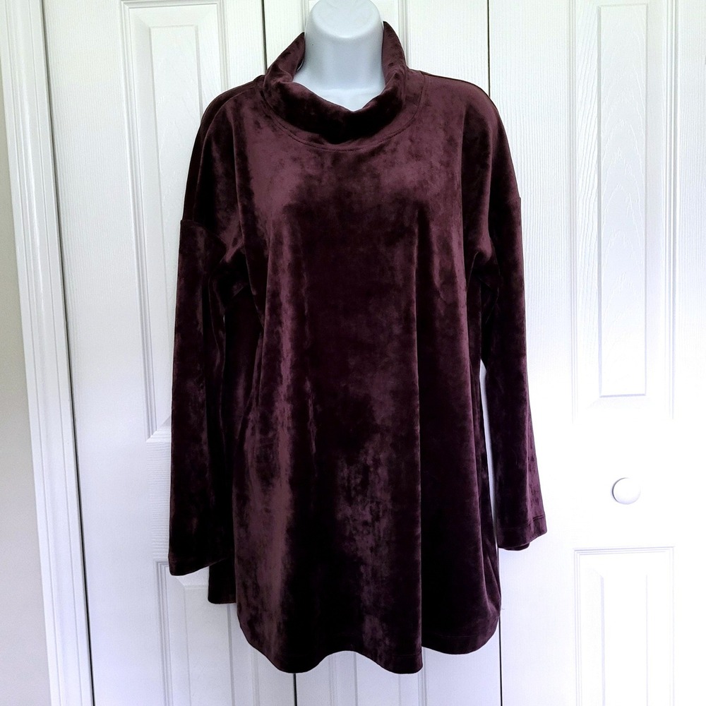 Pure Jill Womens M Plum Purple Velour Cowl Neck Tunic Top Medium Turtleneck